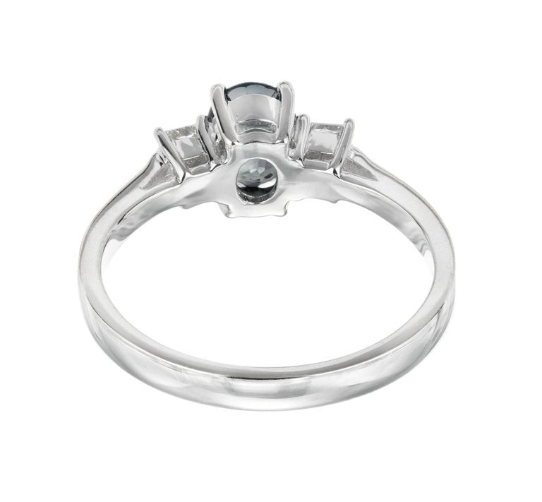 GIA .92 Carat Royal Blue Sapphire White Gold Diamond Three-Stone Engagement Ring – image 3