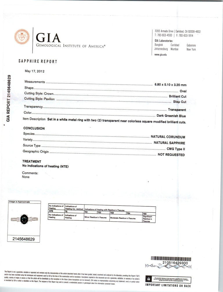 GIA .92 Carat Royal Blue Sapphire White Gold Diamond Three-Stone Engagement Ring – image 9