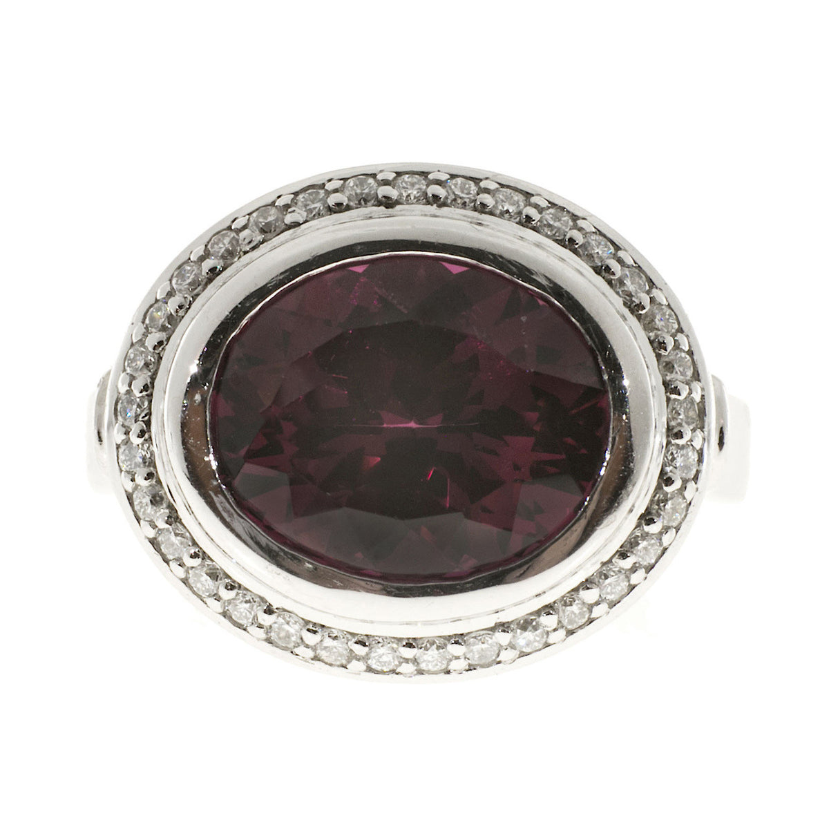 Vintage Estate Red Rhodolite Garnet Platinum .34ct Diamond Ring