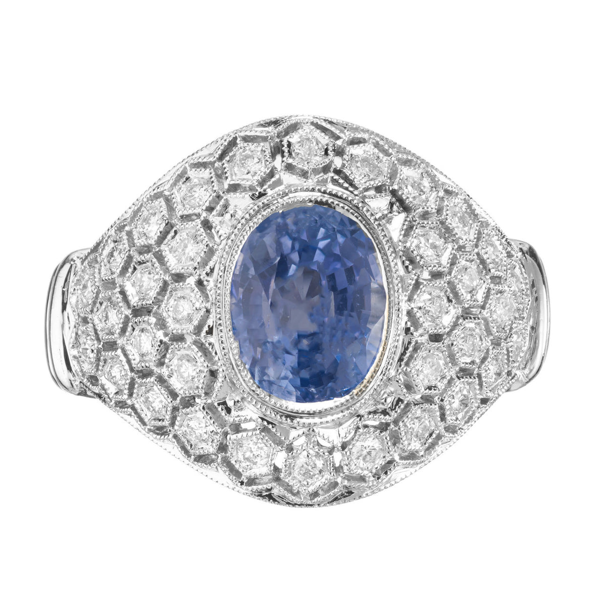 GIA Certified Natural Blue Sapphire Diamond Dome Cluster Cocktail Ring – image 2