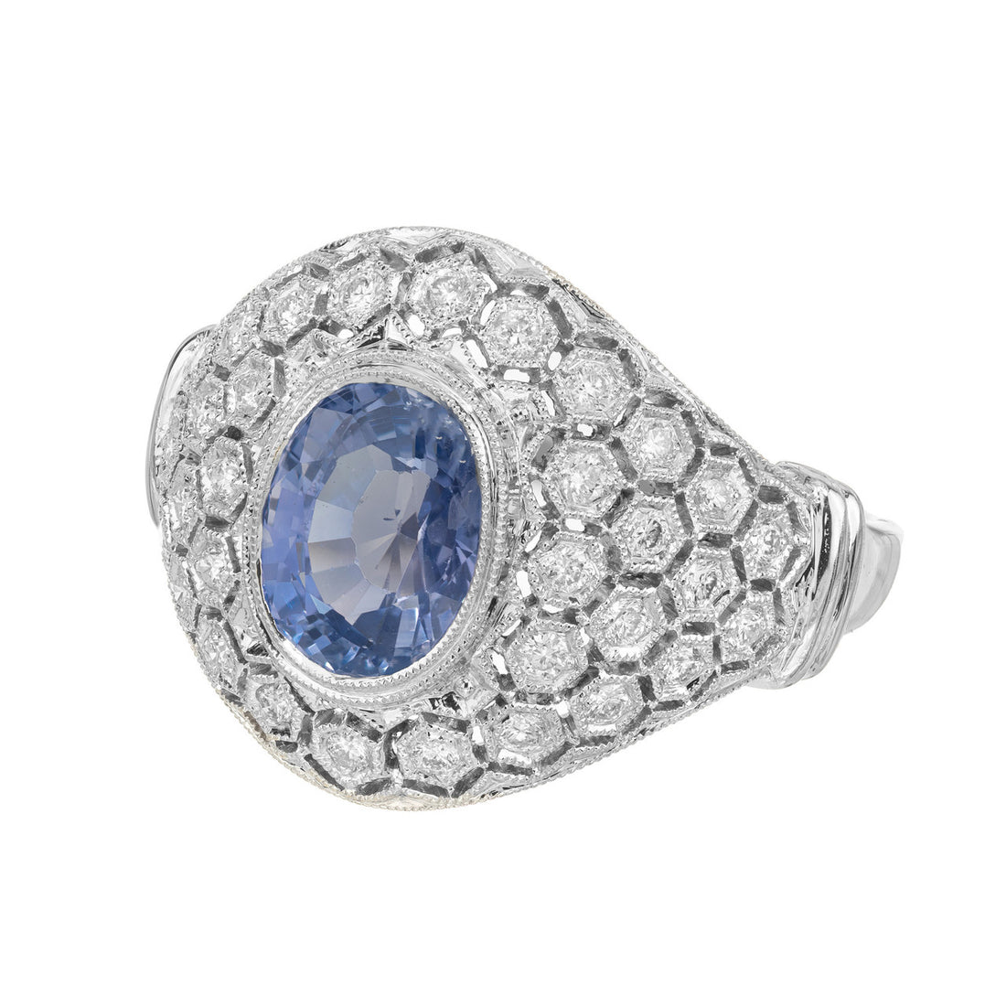 GIA Certified Natural Blue Sapphire Diamond Dome Cluster Cocktail Ring – image 4