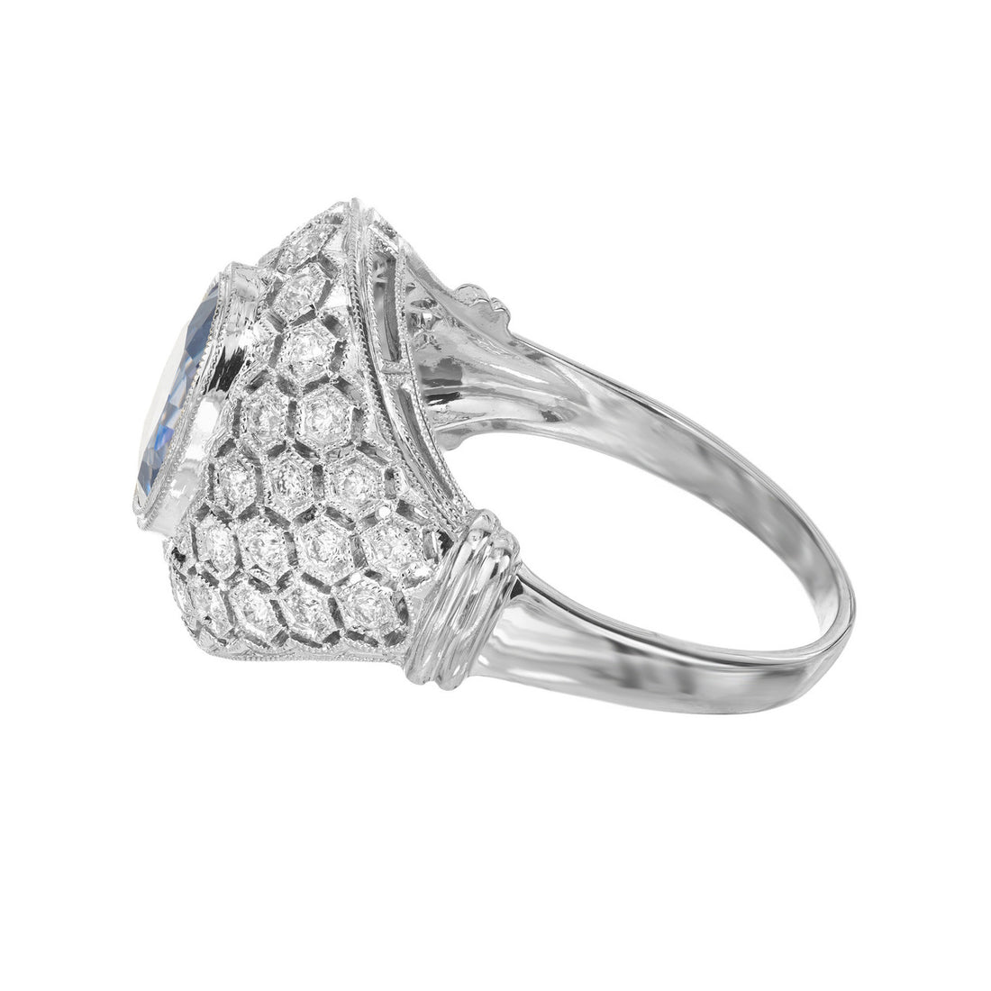 GIA Certified Natural Blue Sapphire Diamond Dome Cluster Cocktail Ring – image 6
