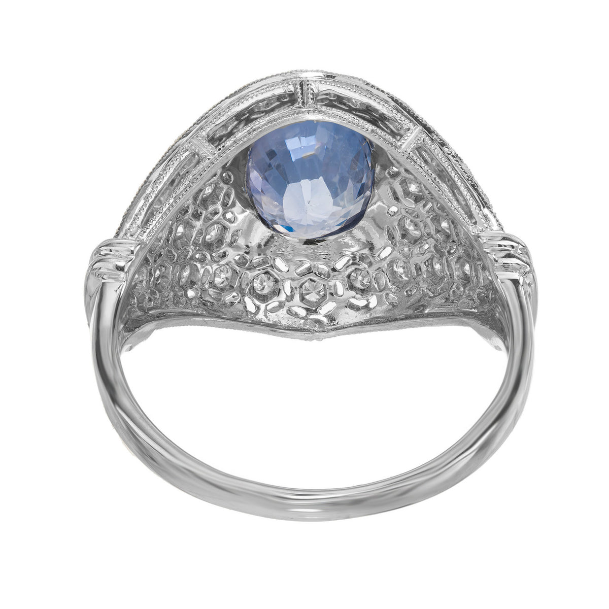 GIA Certified Natural Blue Sapphire Diamond Dome Cluster Cocktail Ring – image 7