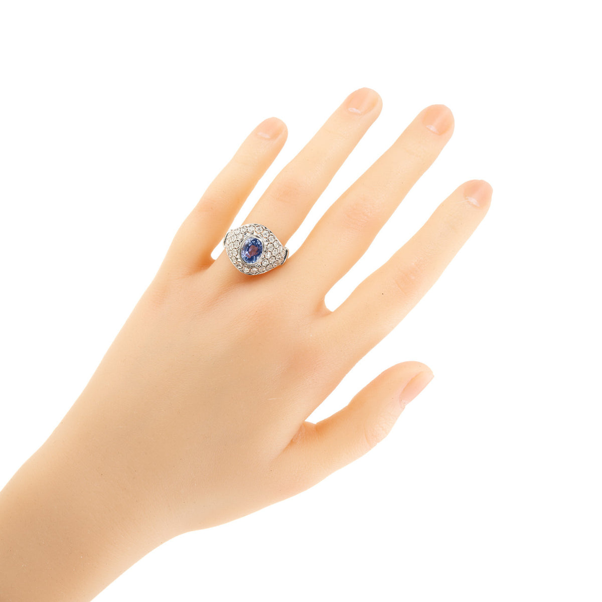 GIA Certified Natural Blue Sapphire Diamond Dome Cluster Cocktail Ring – image 5