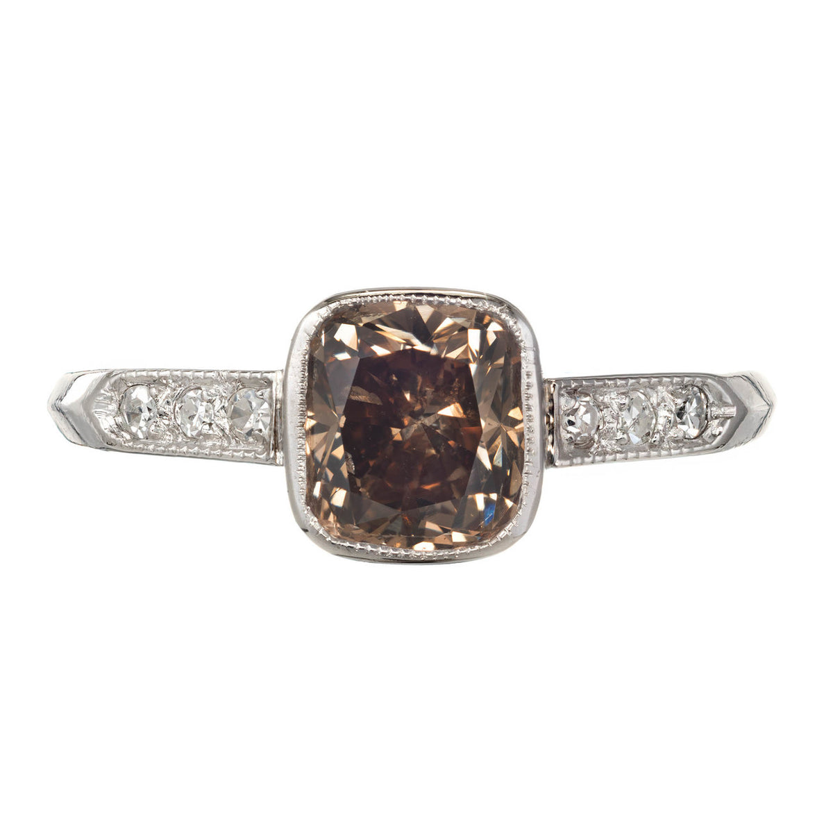 GIA Certified 1.37 Carat Natural Brown Diamond Platinum Engagement Ring – image 2
