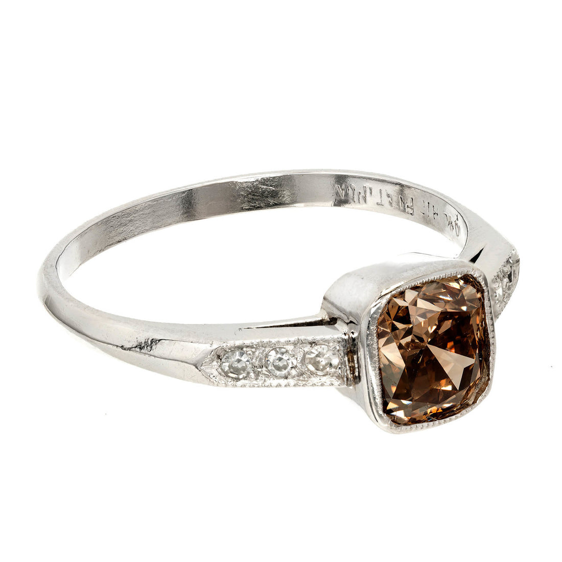 GIA Certified 1.37 Carat Natural Brown Diamond Platinum Engagement Ring – image 3