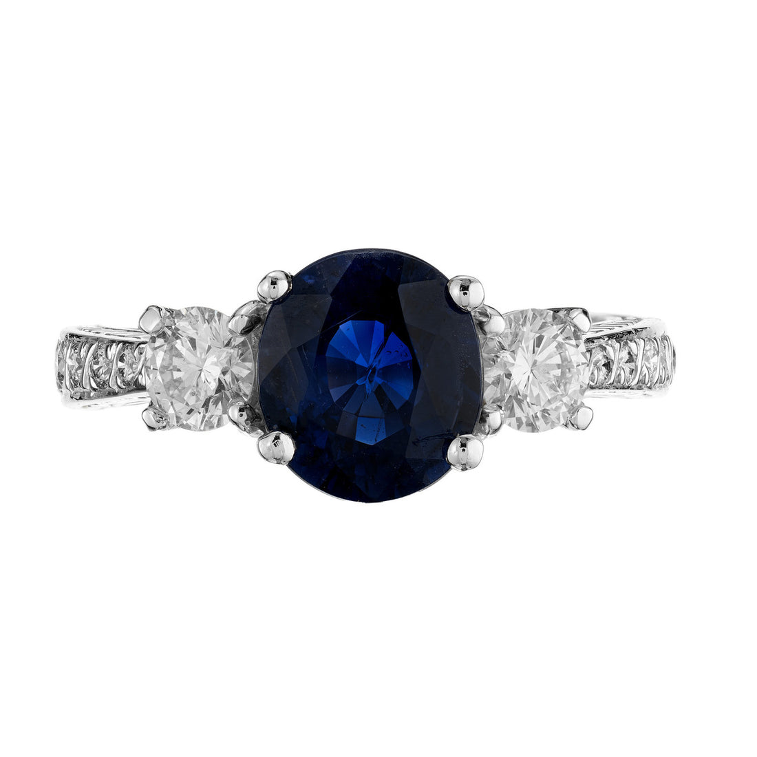 Peter Suchy 3 Stone Royal Blue Sapphire Platinum Diamond Ring – image 2