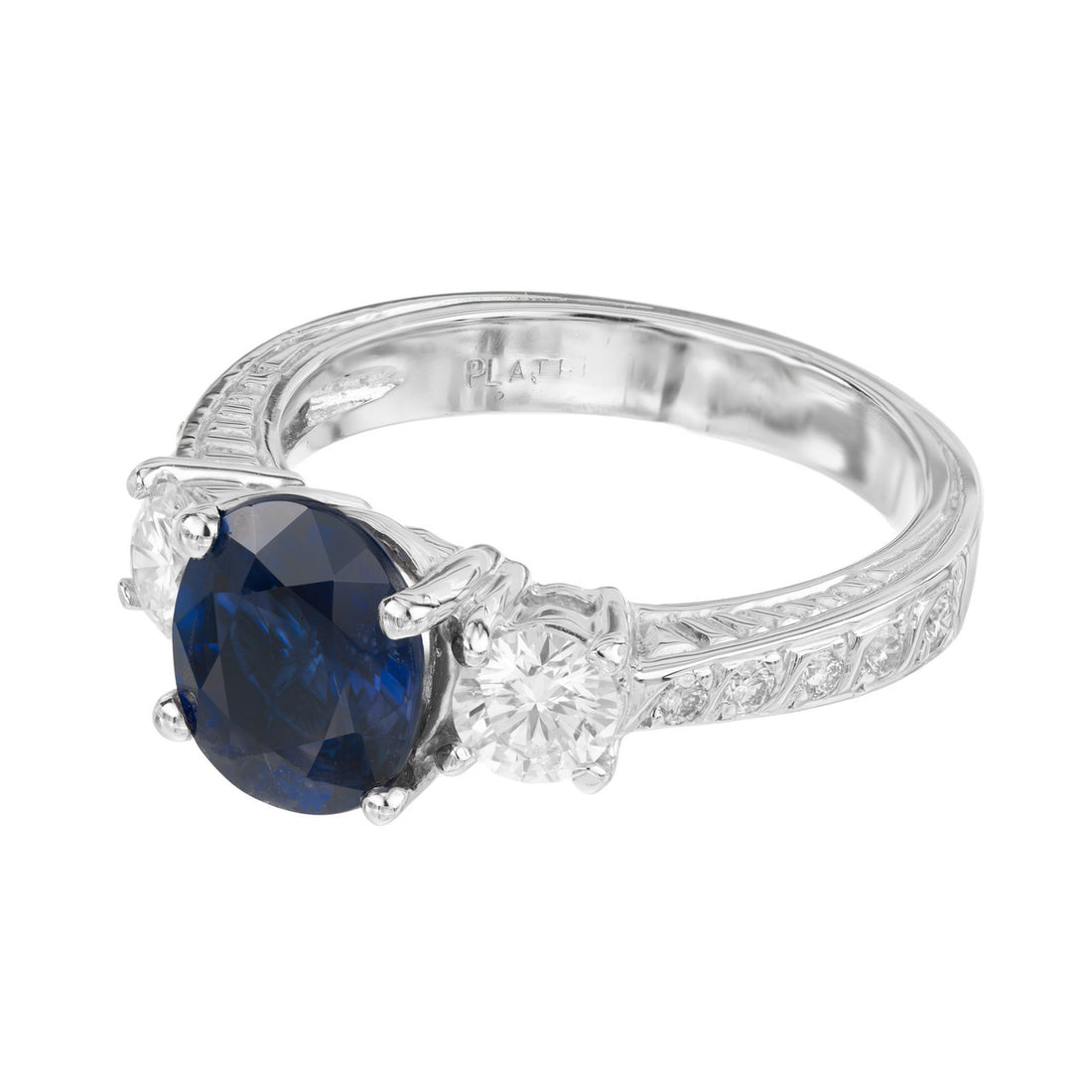 Peter Suchy 3 Stone Royal Blue Sapphire Platinum Diamond Ring – image 5