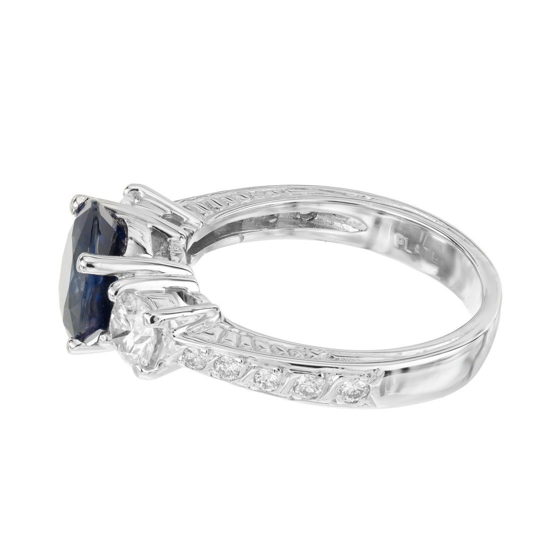 Peter Suchy 3 Stone Royal Blue Sapphire Platinum Diamond Ring – image 4