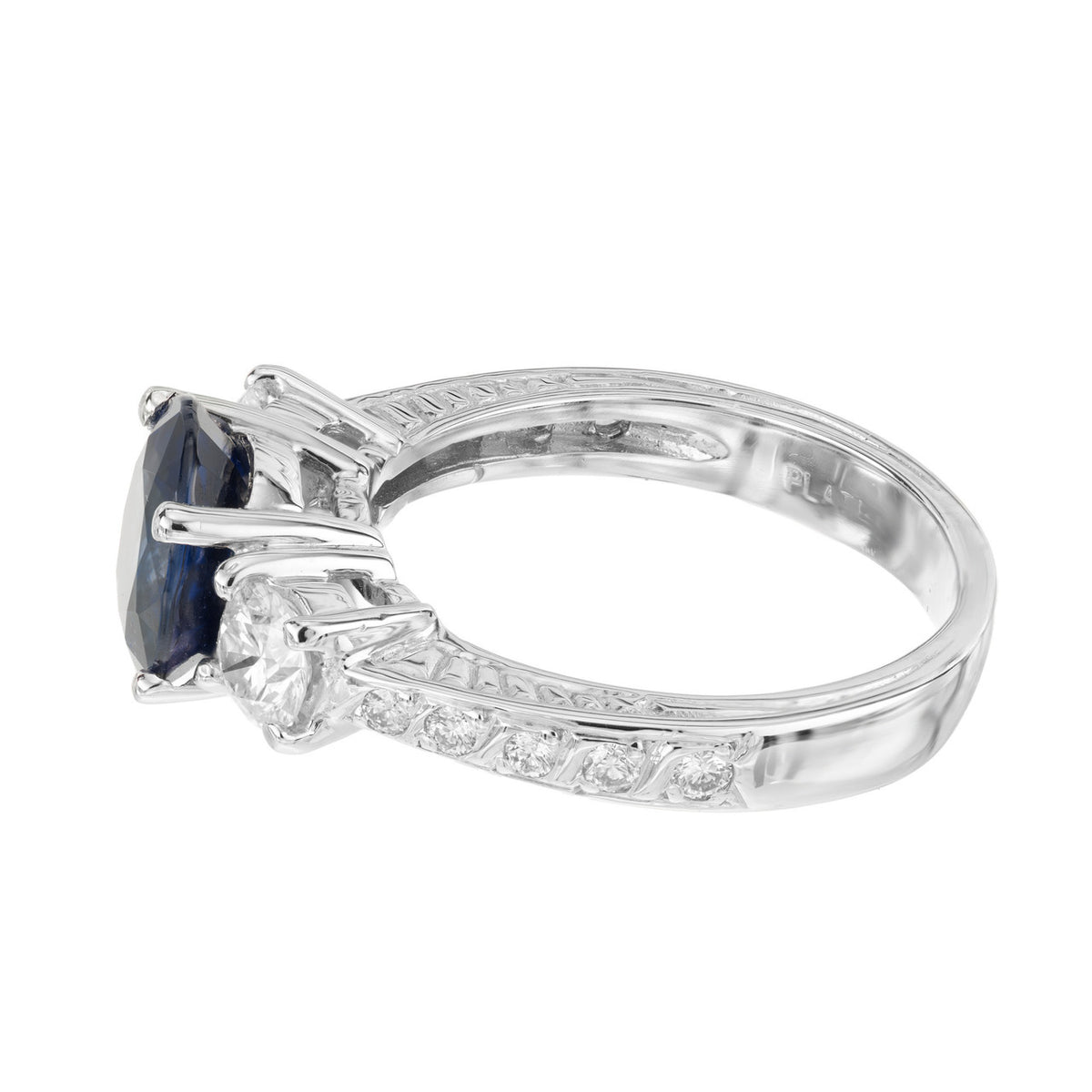 Peter Suchy 3 Stone Royal Blue Sapphire Platinum Diamond Ring – image 4