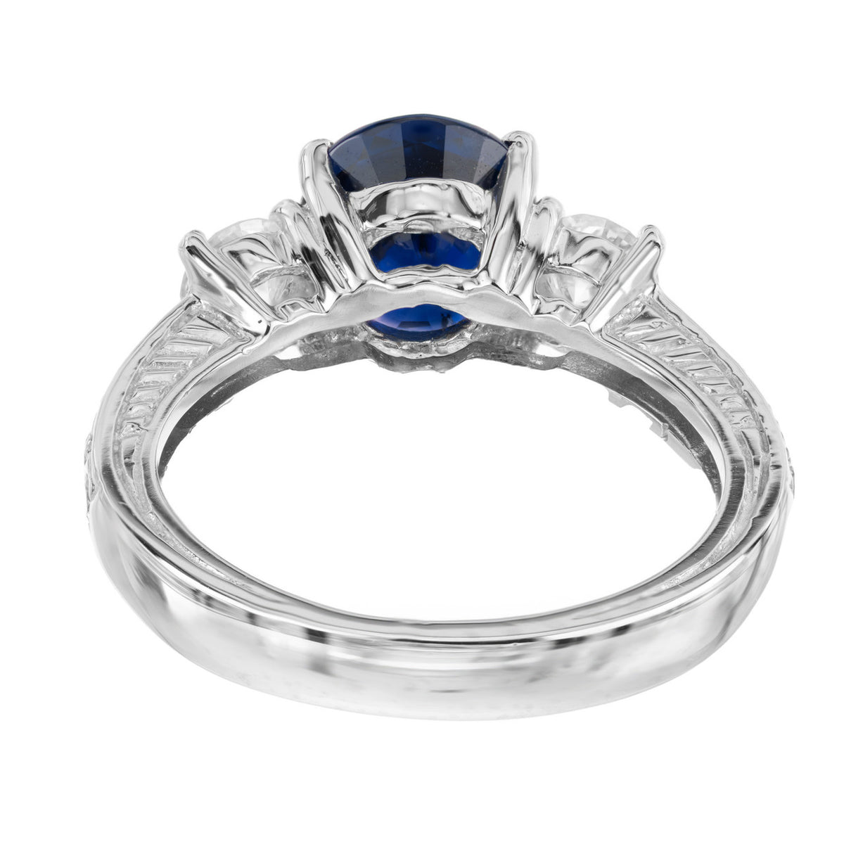 Peter Suchy 3 Stone Royal Blue Sapphire Platinum Diamond Ring – image 8