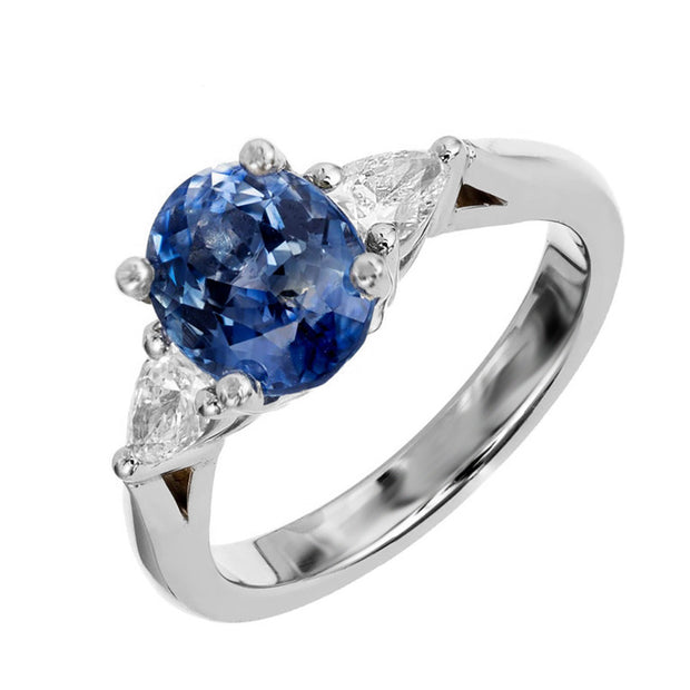 Peter Suchy 2.35 Carat Blue Sapphire Pear Diamond Platinum Engagement Ring