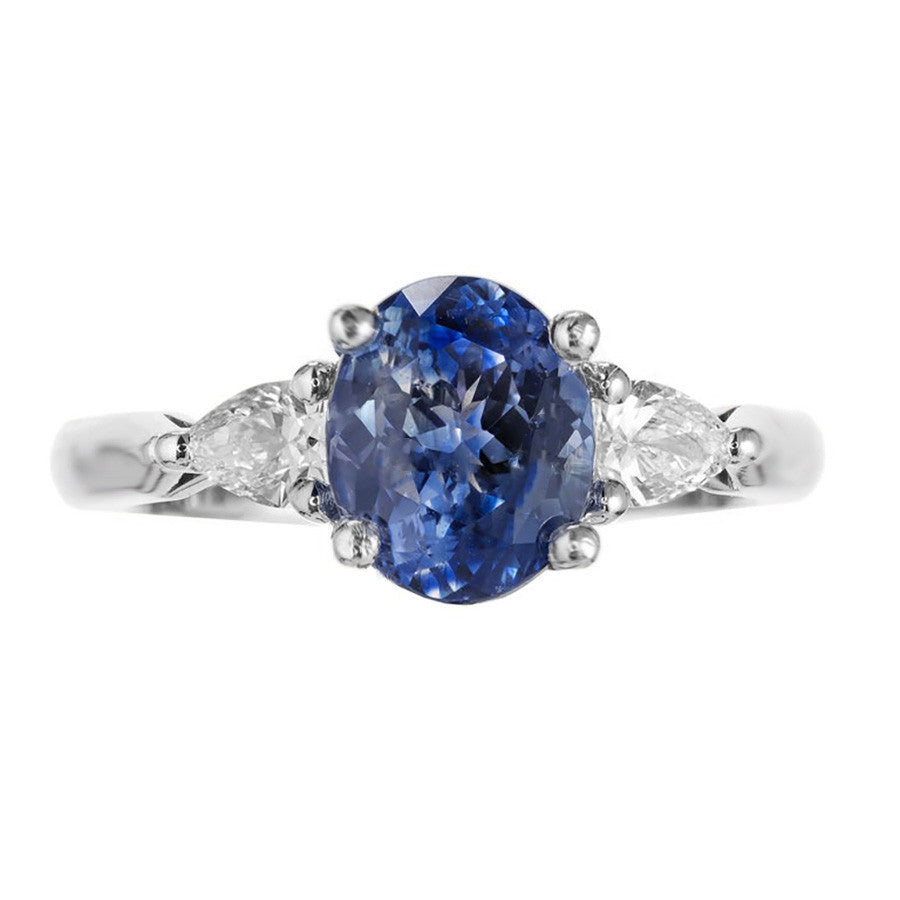 Peter Suchy 2.35 Carat Blue Sapphire Pear Diamond Platinum Engagement Ring – image 2