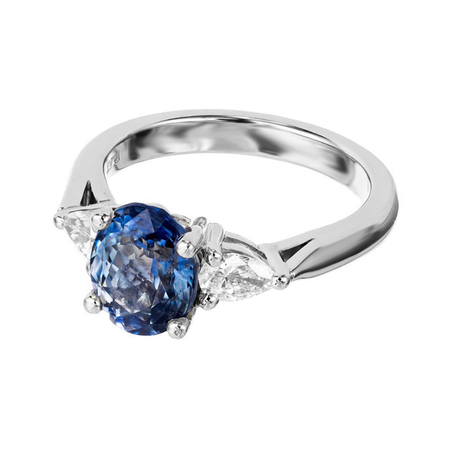Peter Suchy 2.35 Carat Blue Sapphire Pear Diamond Platinum Engagement Ring – image 4