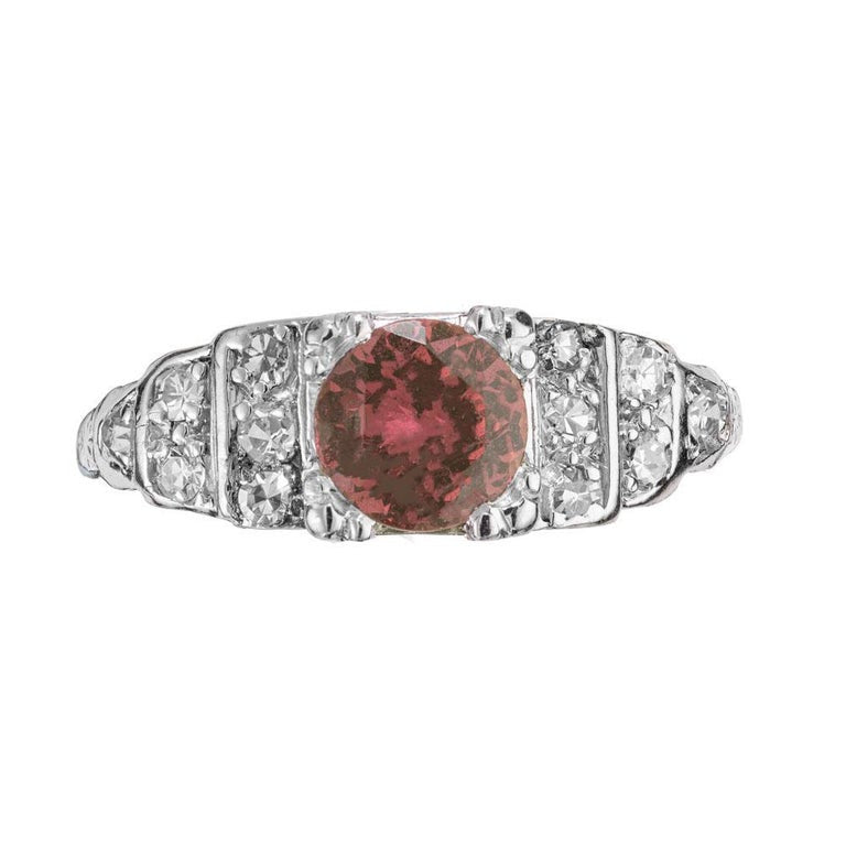GIA Certified 1.02 Carat Brown Orange Sapphire Diamond Engagement Platinum Ring – image 2