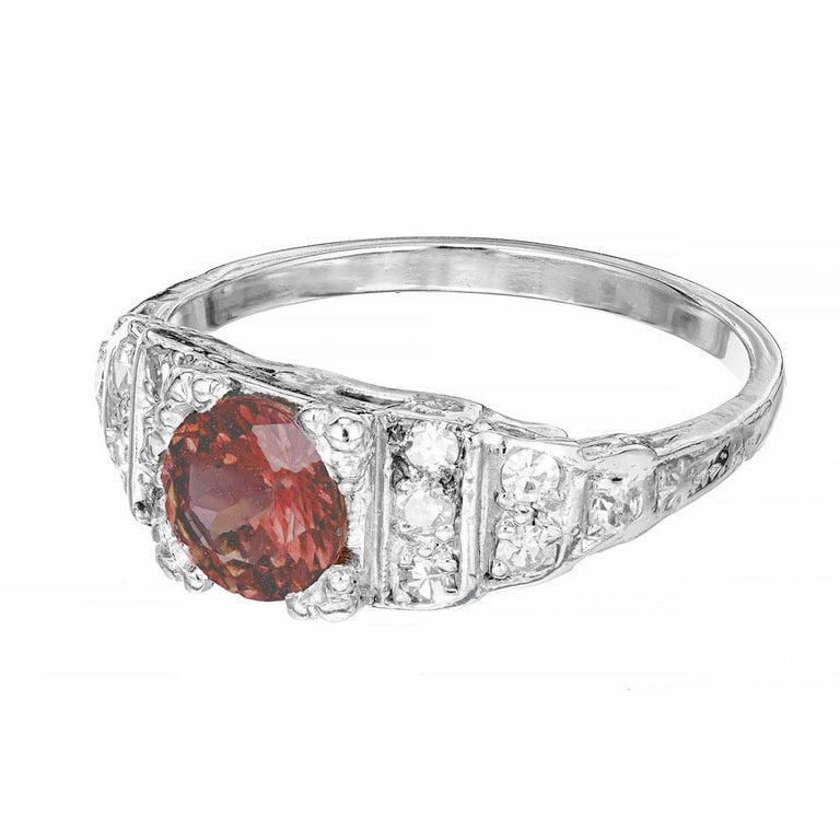 GIA Certified 1.02 Carat Brown Orange Sapphire Diamond Engagement Platinum Ring – image 3