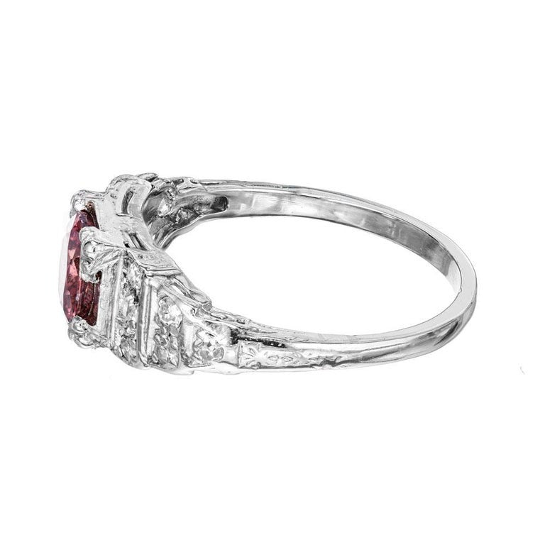 GIA Certified 1.02 Carat Brown Orange Sapphire Diamond Engagement Platinum Ring – image 4