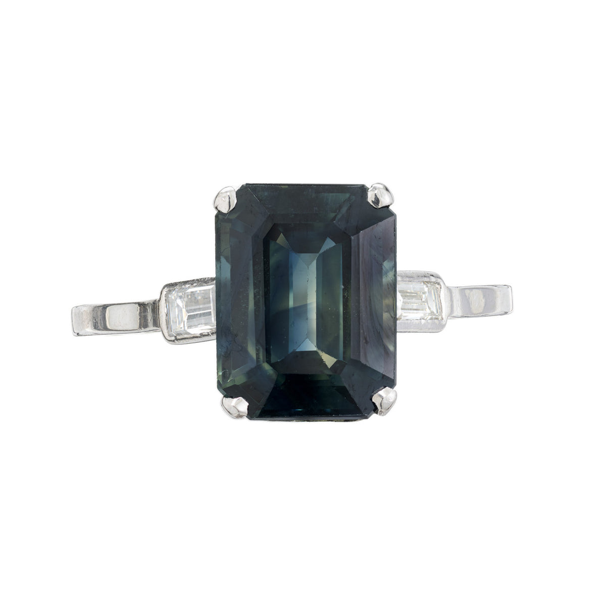 GIA 5.37 Carat Green Sapphire Diamond Three-Stone Engagement Platinum Ring – image 2