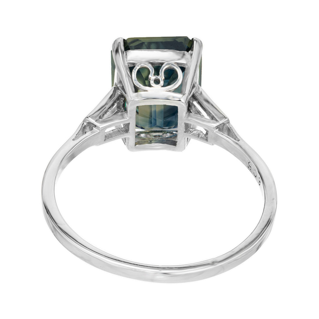 GIA 5.37 Carat Green Sapphire Diamond Three-Stone Engagement Platinum Ring – image 5