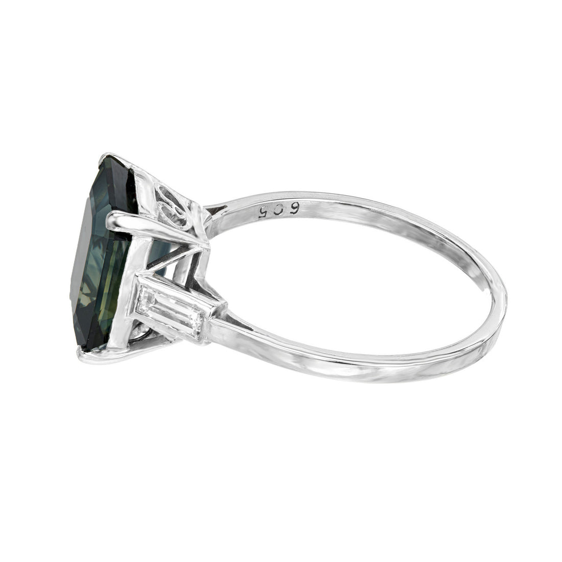 GIA 5.37 Carat Green Sapphire Diamond Three-Stone Engagement Platinum Ring – image 9