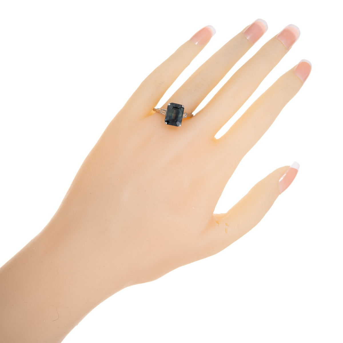 GIA 5.37 Carat Green Sapphire Diamond Three-Stone Engagement Platinum Ring – image 7