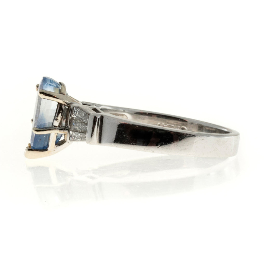 Vintage 2.62ct Fancy Light Blue Pear Sapphire Platinum .18ct Taper Diamond Ring – image 3