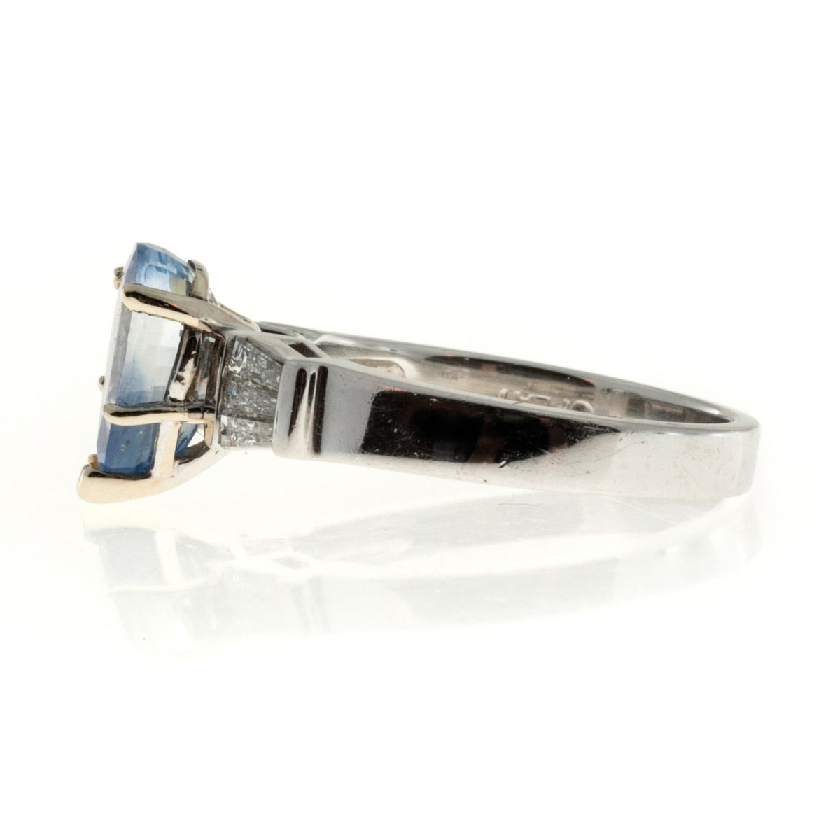 Vintage 2.62ct Fancy Light Blue Pear Sapphire Platinum .18ct Taper Diamond Ring – image 3