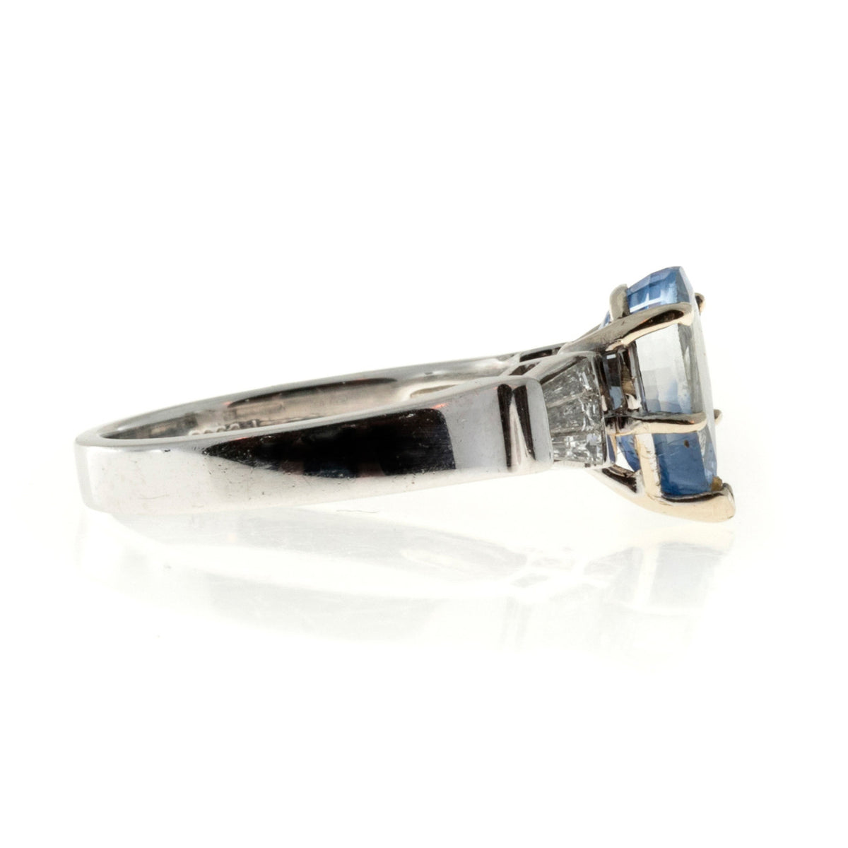 Vintage 2.62ct Fancy Light Blue Pear Sapphire Platinum .18ct Taper Diamond Ring – image 2