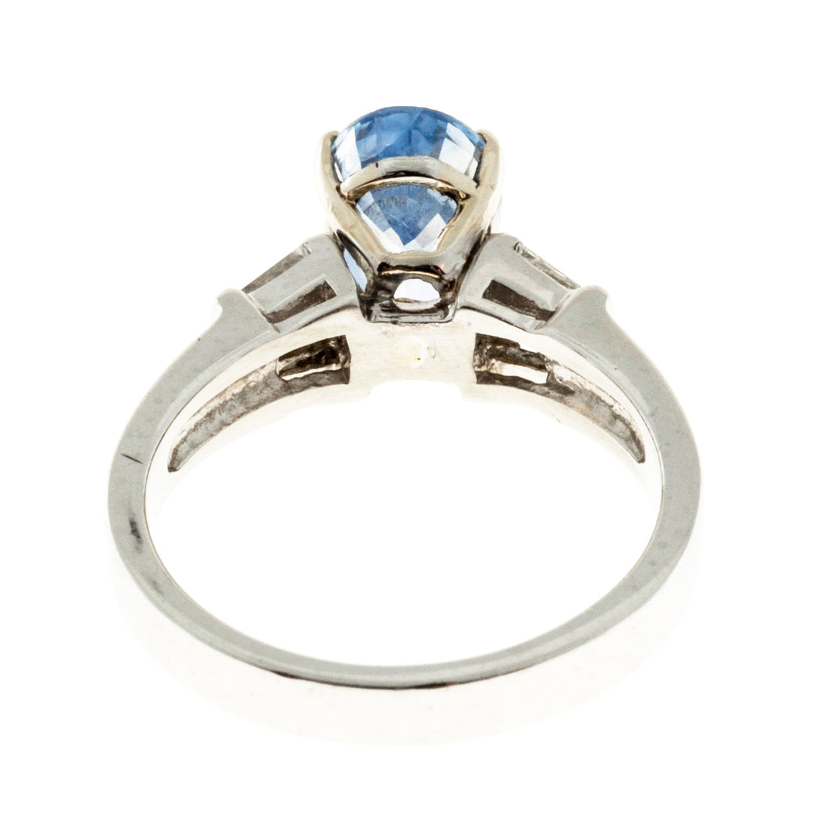 Vintage 2.62ct Fancy Light Blue Pear Sapphire Platinum .18ct Taper Diamond Ring – image 6