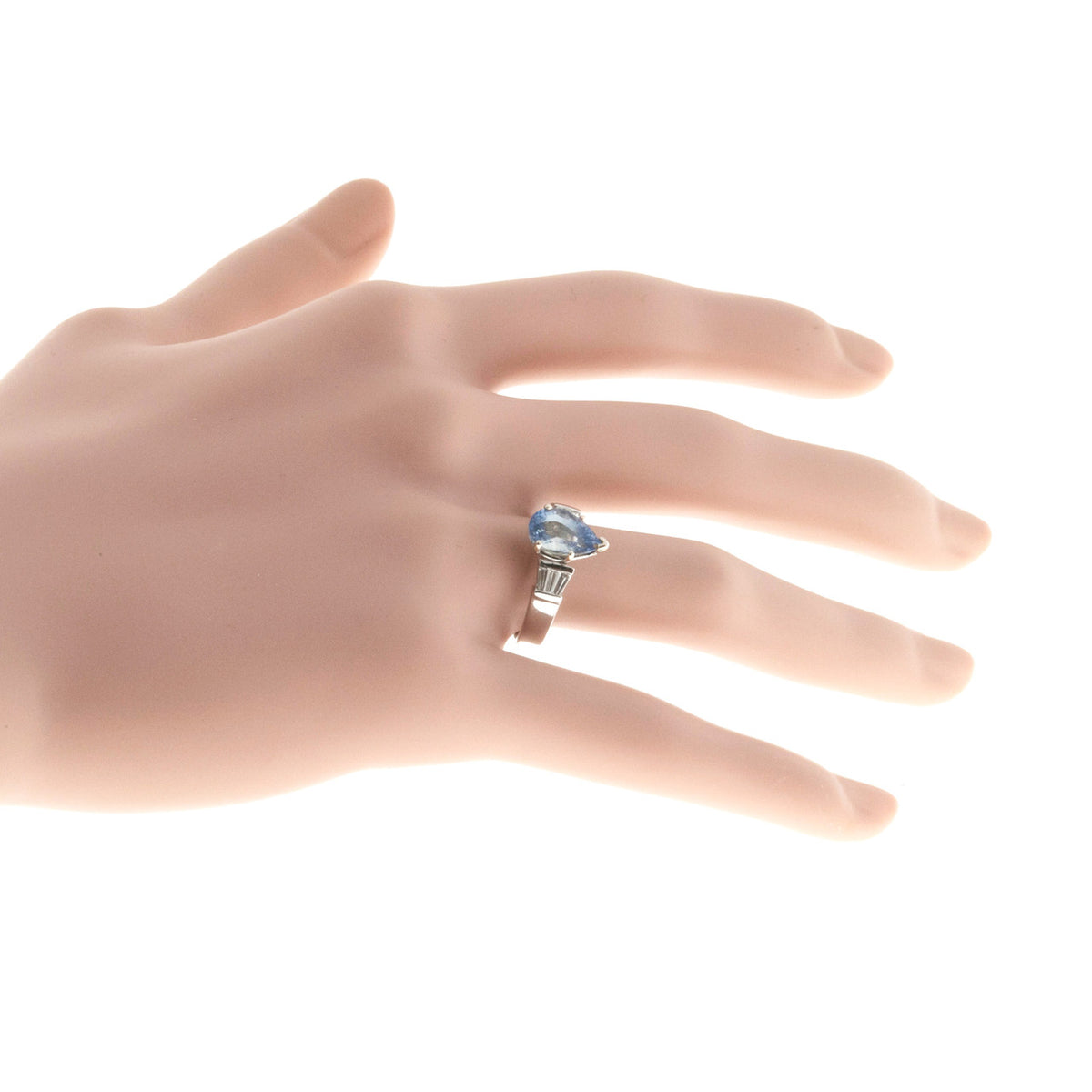 Vintage 2.62ct Fancy Light Blue Pear Sapphire Platinum .18ct Taper Diamond Ring – image 7