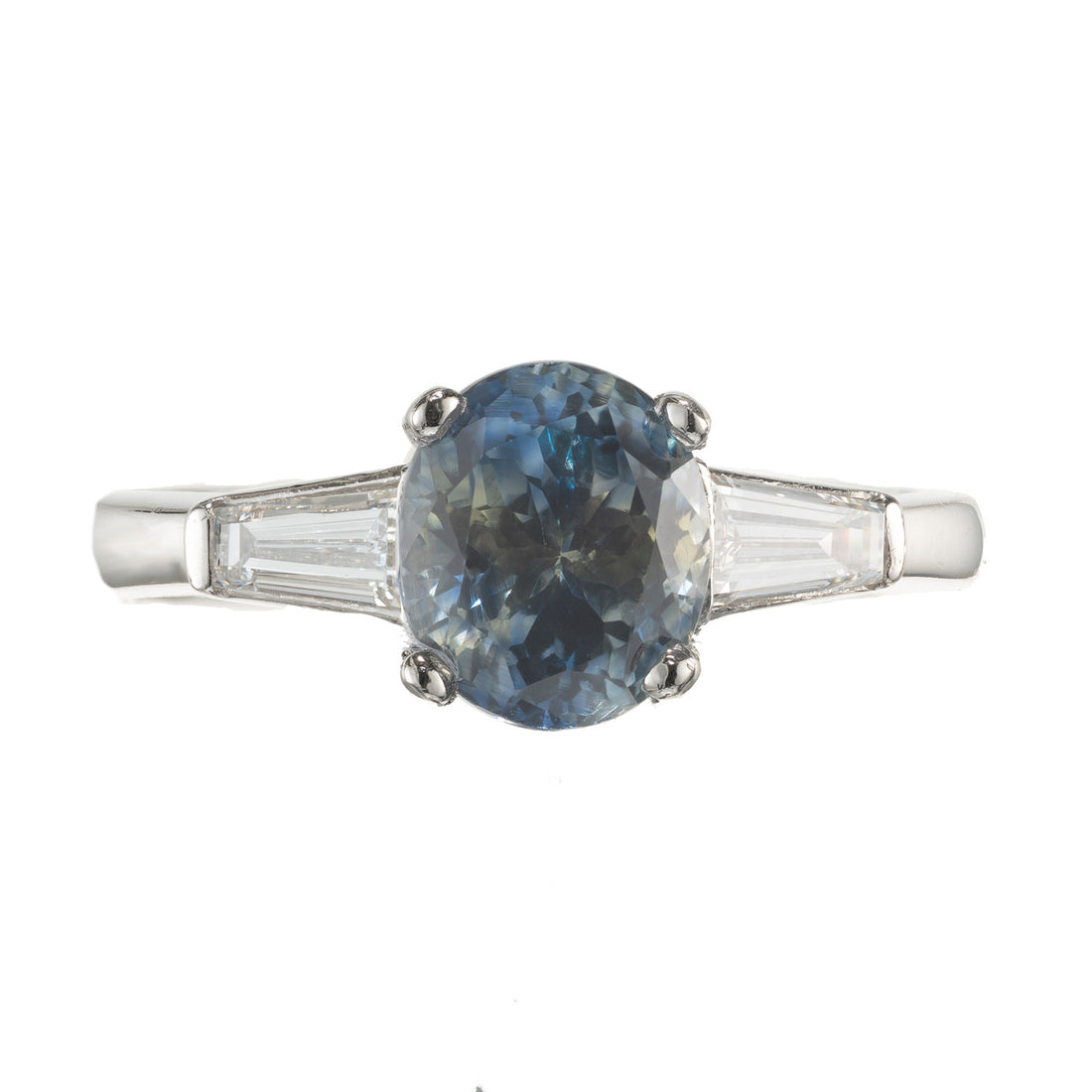 2.41ct Green Blue Oval Sapphire Diamond Engagement Platinum Ring – image 3