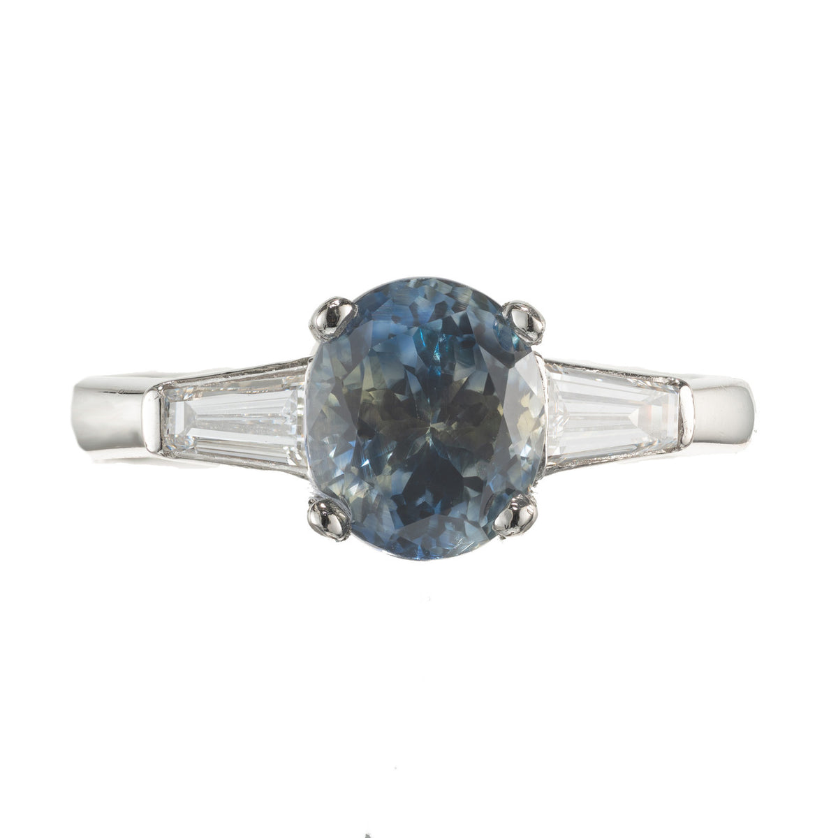 2.41ct Green Blue Oval Sapphire Diamond Engagement Platinum Ring – image 3