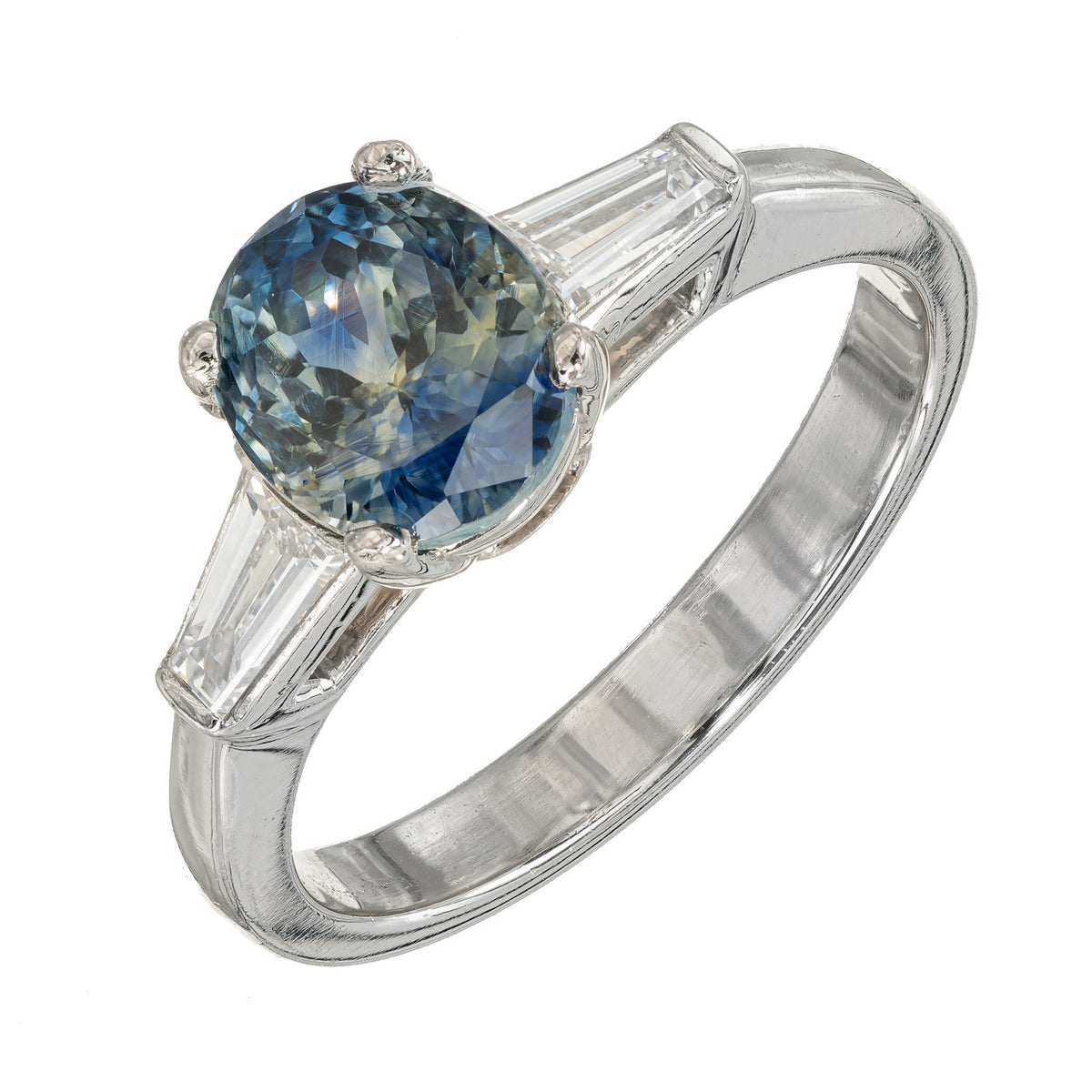 2.41ct Green Blue Oval Sapphire Diamond Engagement Platinum Ring