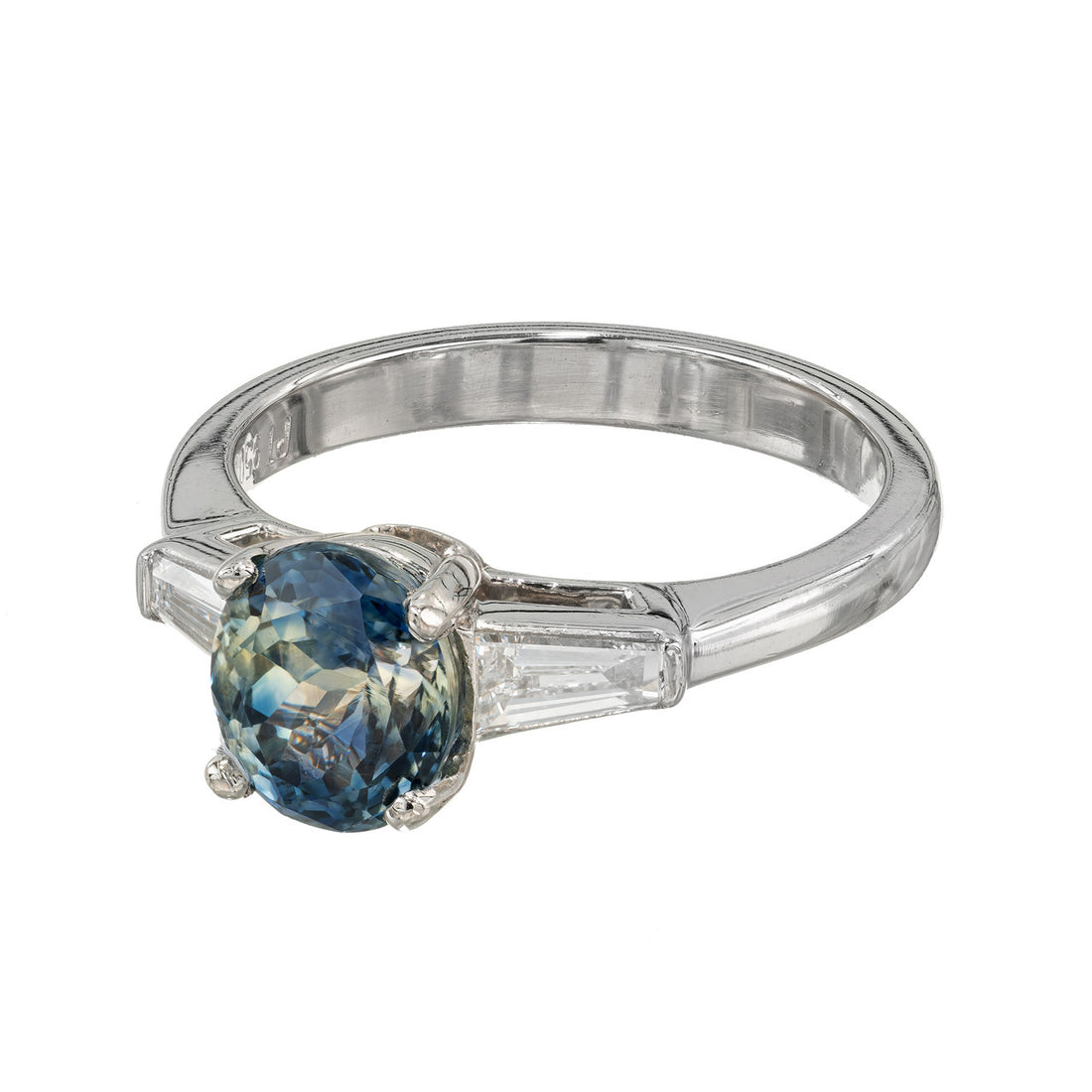 2.41ct Green Blue Oval Sapphire Diamond Engagement Platinum Ring – image 6
