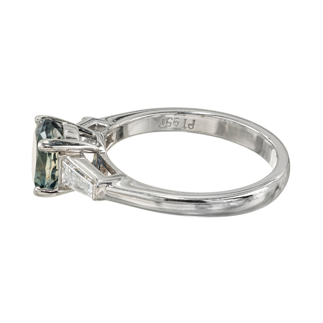 2.41ct Green Blue Oval Sapphire Diamond Engagement Platinum Ring – image 7