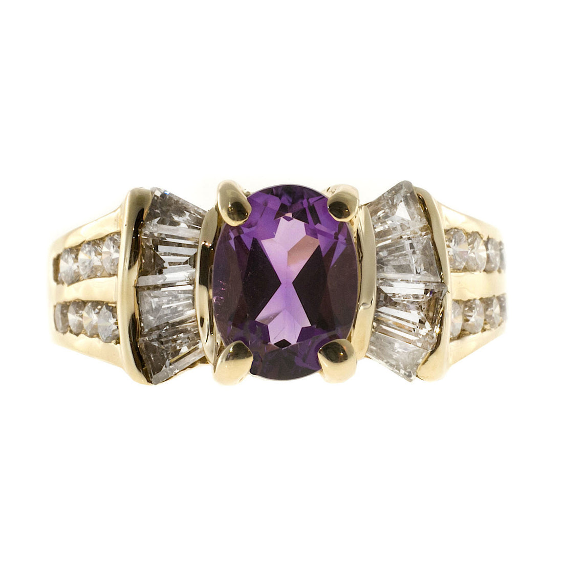 Vintage 1.25ct Oval Amethyst Baguette Round Diamond 0.49ct 14k Gold Ring – image 2