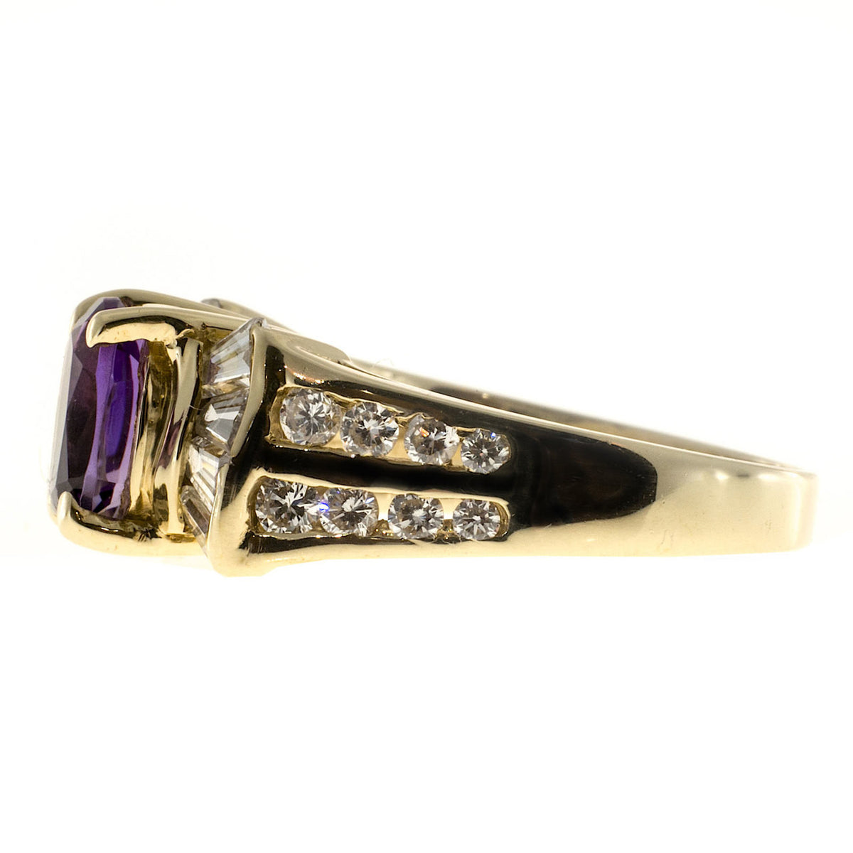 Vintage 1.25ct Oval Amethyst Baguette Round Diamond 0.49ct 14k Gold Ring – image 3