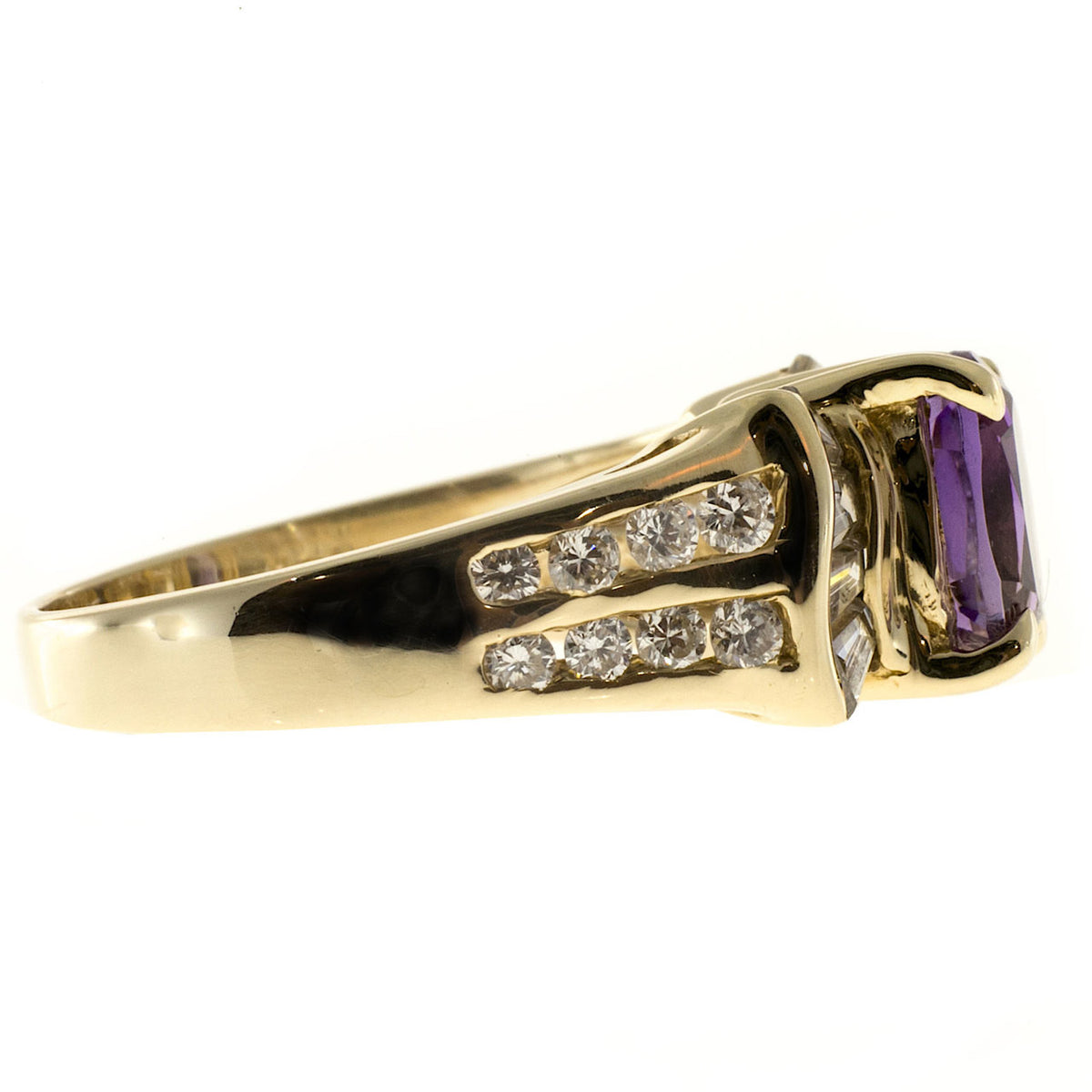Vintage 1.25ct Oval Amethyst Baguette Round Diamond 0.49ct 14k Gold Ring – image 4