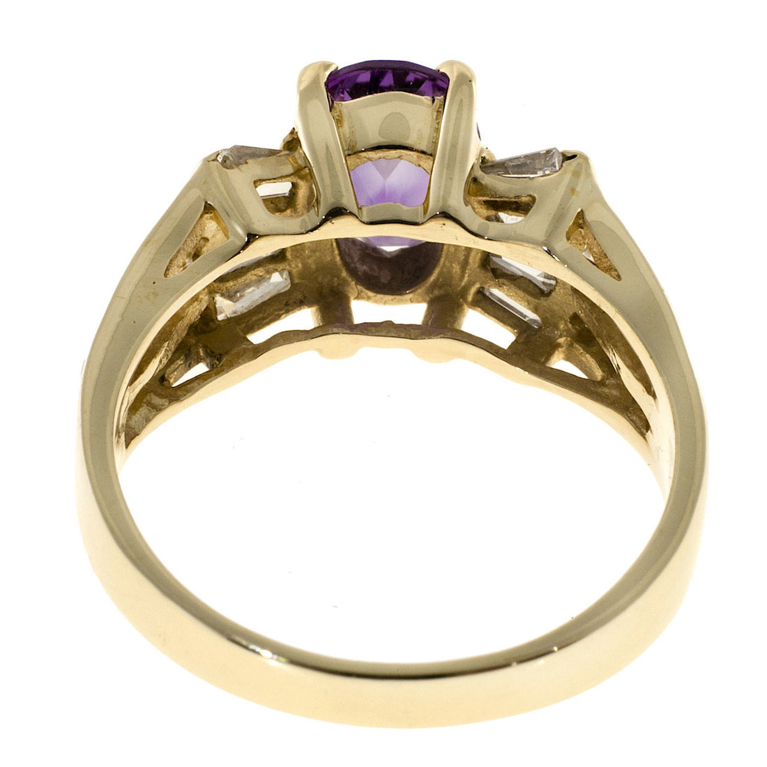 Vintage 1.25ct Oval Amethyst Baguette Round Diamond 0.49ct 14k Gold Ring – image 6
