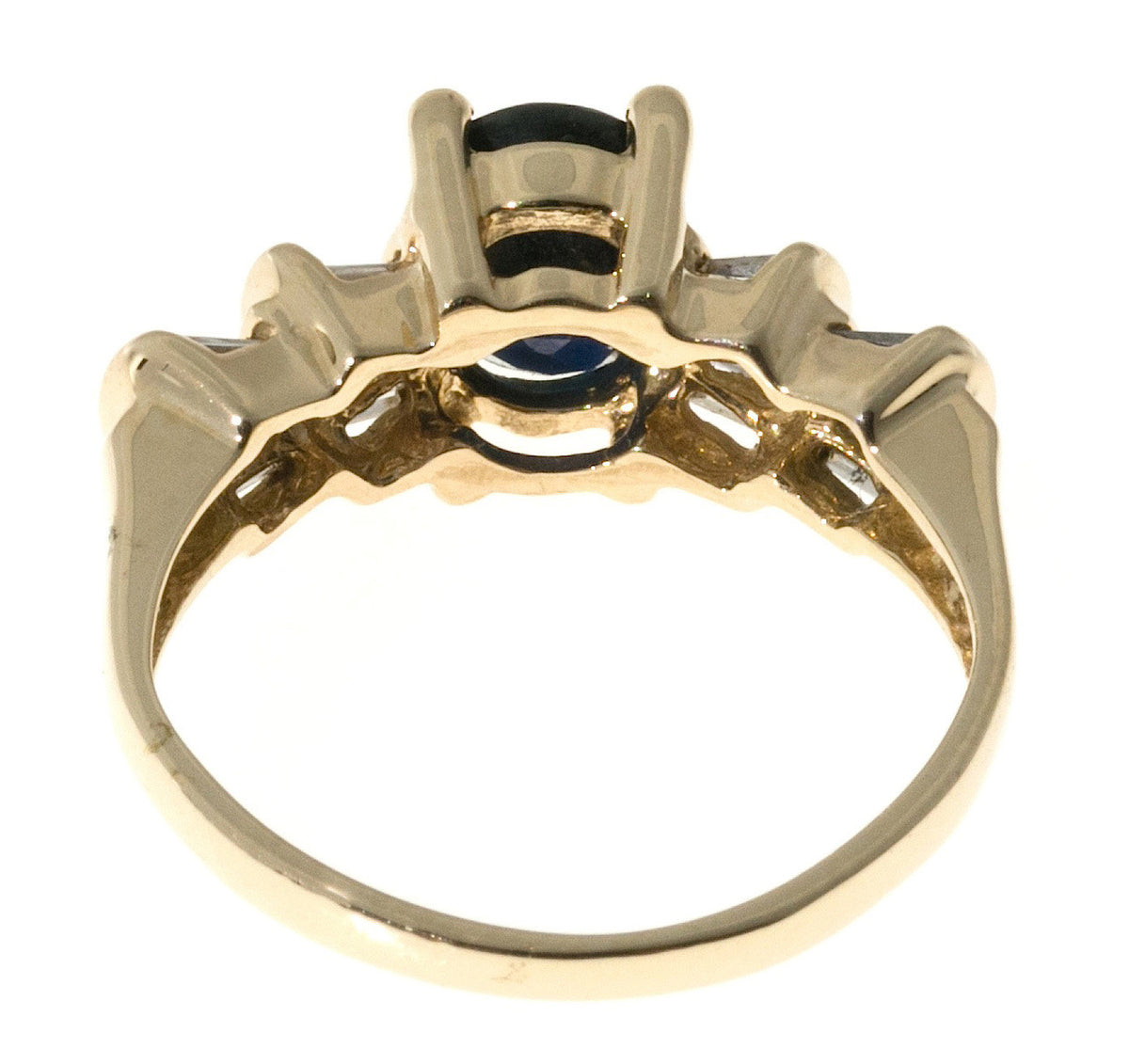 Vintage 1.50ct Deep Sapphire .32ct Baguette Cut Diamond 14k Yellow Gold Ring – image 4