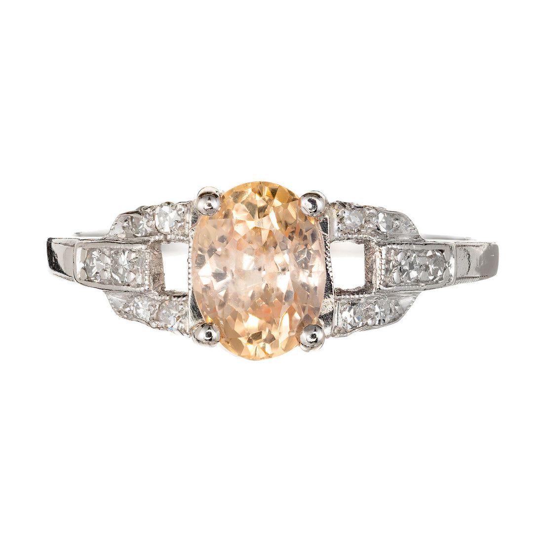 GIA 1.21 Carat Natural Yellow Orange Sapphire Diamond Platinum Engagement Ring – image 2