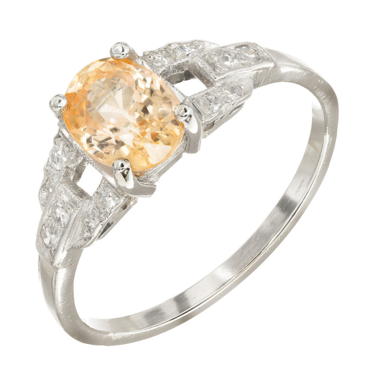 GIA 1.21 Carat Natural Yellow Orange Sapphire Diamond Platinum Engagement Ring