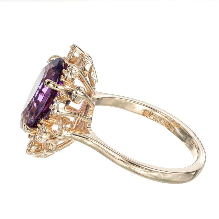 2.65 Carat Pear Shaped Natural Amethyst Diamond Halo Gold Ring – image 4