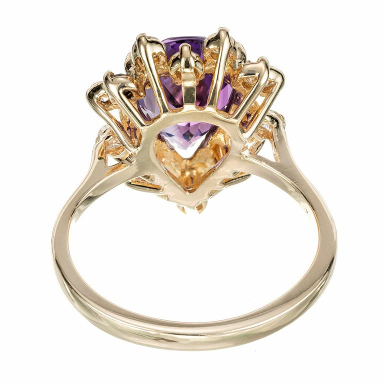 2.65 Carat Pear Shaped Natural Amethyst Diamond Halo Gold Ring – image 5