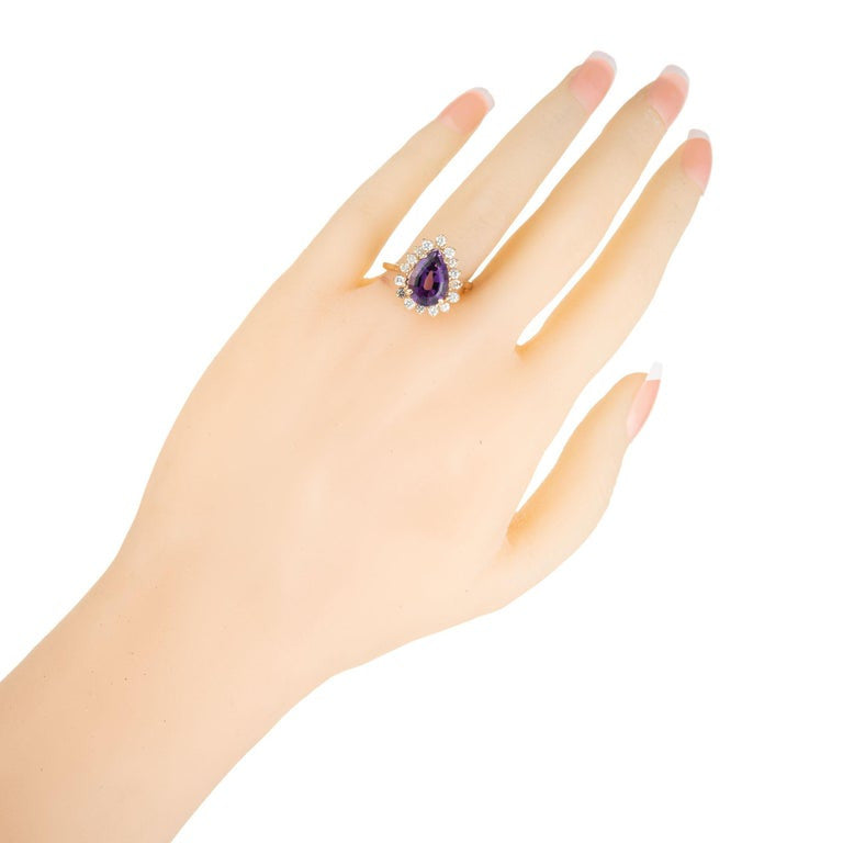 2.65 Carat Pear Shaped Natural Amethyst Diamond Halo Gold Ring – image 7