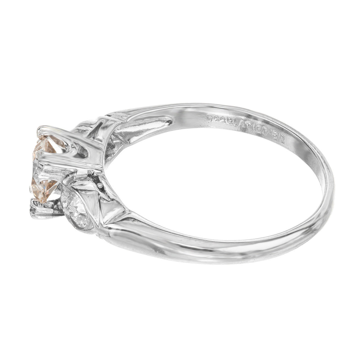 GIA .42 Carat Brown Diamond Three-Stone Platinum Art Deco Engagement Ring – image 8