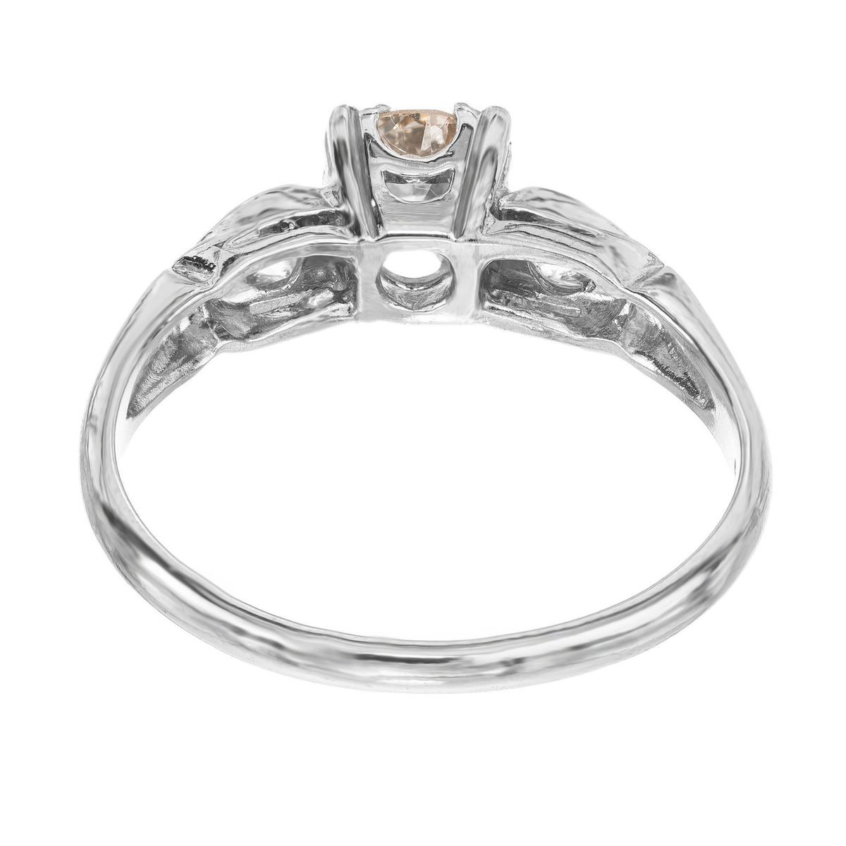 GIA .42 Carat Brown Diamond Three-Stone Platinum Art Deco Engagement Ring – image 7