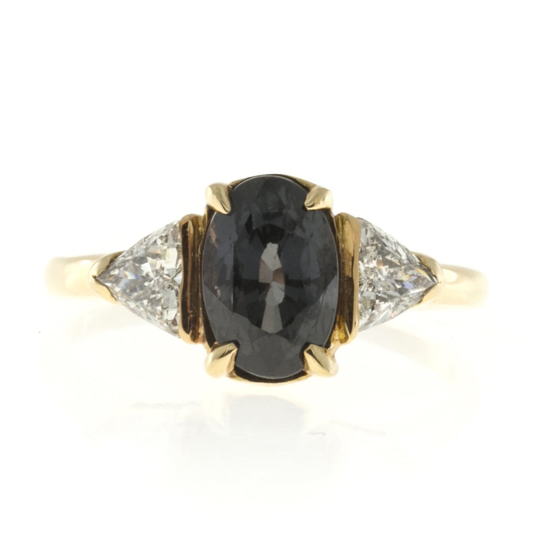 Vintage 2.38ct Natural Purple Brown Sapphire .45ct Trilliant Diamond 18k Ring – image 3