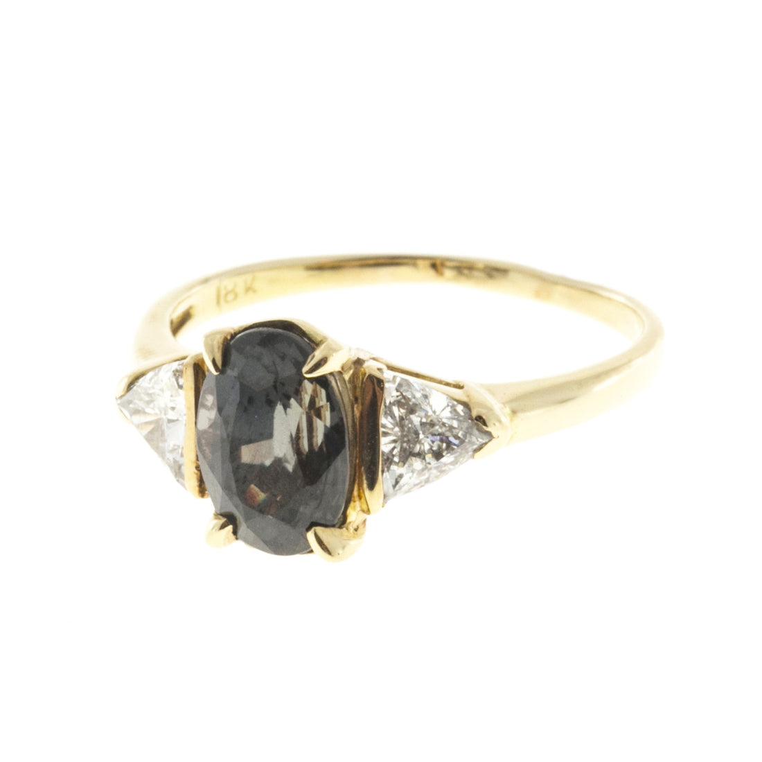 Vintage 2.38ct Natural Purple Brown Sapphire .45ct Trilliant Diamond 18k Ring – image 6
