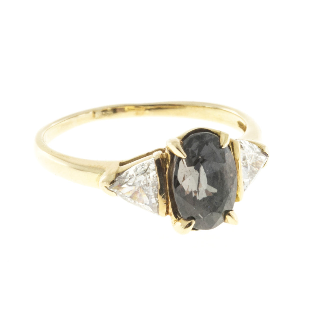 Vintage 2.38ct Natural Purple Brown Sapphire .45ct Trilliant Diamond 18k Ring – image 7
